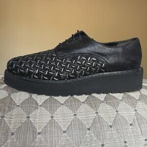 Pons Quintana Black Leather Shoes Pewter Silver Accents & Platform Soles EU 40